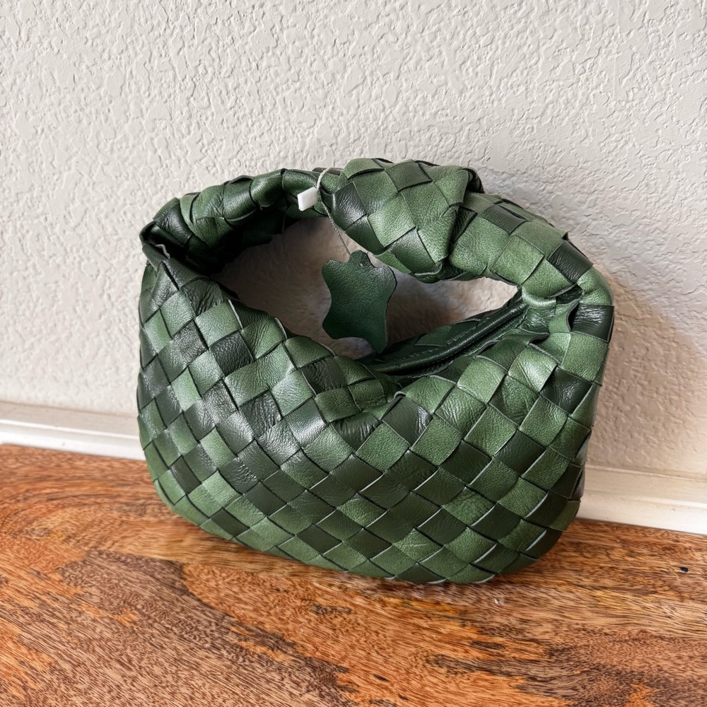 Ombre Dark Green Intrecciato Mini Jodie Weave Knot Bag Clutch Satchel S2